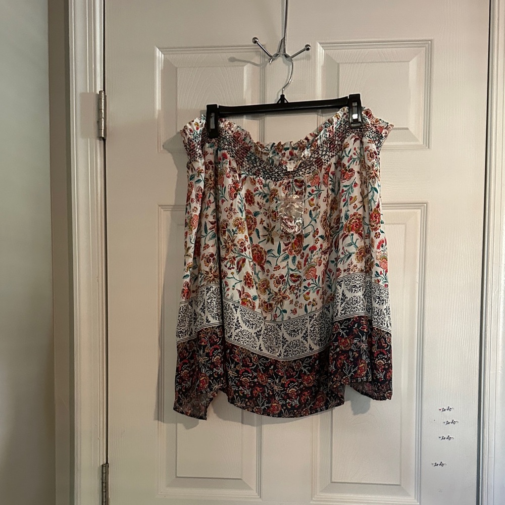 Maurices Floral Print Blouse with Red and Blue Accents